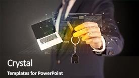  Presentation with statistics - Audience pleasing theme consisting of suit holding keys with statistics backdrop and a dark gray colored foreground