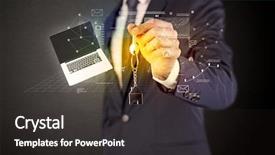  Presentation with probability and statistics - Amazing slides having suit holding keys with statistics backdrop and a dark gray colored foreground