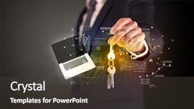  Presentation with keys - Slide set with suit holding keys with statistics background and a dark gray colored foreground