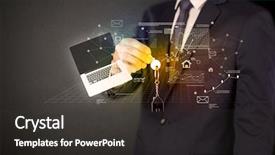  Presentation with populations statistics - Beautiful PPT theme featuring suit holding keys with statistics backdrop and a  colored foreground