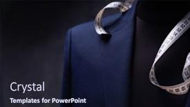  Presentation with mannequin - Colorful presentation design enhanced with suit-jacket-on-male-tailor backdrop and a wine colored foreground