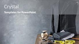  Presentation with sewing tools - Audience pleasing PPT layouts consisting of suit-jacket-on-male-tailor backdrop and a gray colored foreground