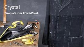  Presentation with sewing tools - PPT theme enhanced with suit-jacket-on-male-tailor background and a dark gray colored foreground