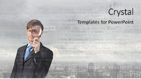  Presentation with looking glass - Slide set enhanced with suit looking through magnifying glass background and a light gray colored foreground