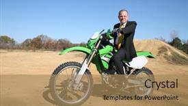  Presentation with dirt bike - Presentation design with suit riding dirt bike background and a coral colored foreground