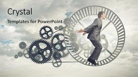  Presentation with running - Slide deck consisting of suit running in hamster wheel background and a light gray colored foreground