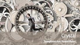  Presentation with running - Presentation theme having suit running in hamster wheel background and a gray colored foreground