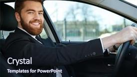  Presentation with man looking up happy - Cool new slides with suit sitting at the wheel backdrop and a wine colored foreground
