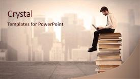  Presentation with stack books - Cool new slides with suit sitting on a stack backdrop and a lemonade colored foreground