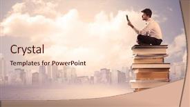  Presentation with stack books - Amazing slide deck having suit sitting on a stack backdrop and a lemonade colored foreground