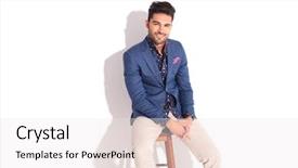  Presentation with studio - Theme with suit sitting on a stool background and a sky blue colored foreground