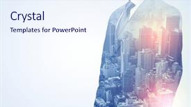  Presentation with thinking - Colorful presentation theme enhanced with suit standing thinking with metropolis backdrop and a sky blue colored foreground