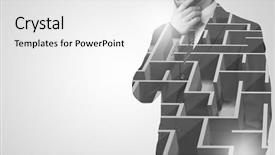  Presentation with maze - Amazing slide deck having suit standing with maze backdrop and a white colored foreground