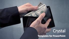  Presentation with hand cute dolls and toy - Slides consisting of profit purses - businessman's hand in suit takes background and a ocean colored foreground