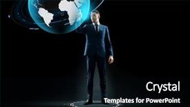  Presentation with hologram - Colorful slides enhanced with suit touching earth globe backdrop and a  colored foreground