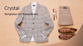  Presentation with classic - Beautiful slide set featuring suit white shirt pants shoes backdrop and a lemonade colored foreground