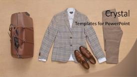  Presentation with black and white film strip - Presentation theme featuring suit white shirt pants shoes background and a coral colored foreground