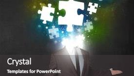 Presentation with character - Presentation design featuring suit with glowing puzzle head background and a dark gray colored foreground
