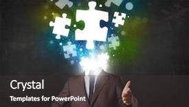  Presentation with character - PPT theme featuring suit with glowing puzzle head background and a dark gray colored foreground