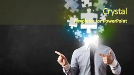  Presentation with character - PPT theme featuring suit with glowing puzzle head background and a tawny brown colored foreground