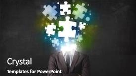  Presentation with character - Slide deck with suit with glowing puzzle head background and a dark gray colored foreground