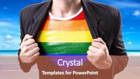  Presentation with lgbt community - PPT theme featuring suit with rainbow flag lgbt background and a red colored foreground