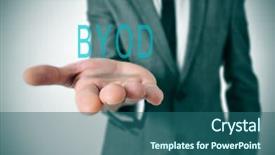  Presentation with acronym - Colorful PPT theme enhanced with suit with the word byod backdrop and a ocean colored foreground