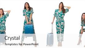  Presentation with man watching woman preparing vegetables - Presentation theme having suitacases preparing for summer vacation background and a  colored foreground