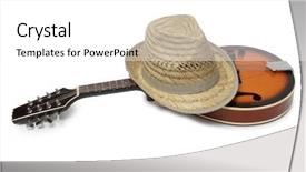  Presentation with old fashioned country kitchen - Slide set having suitcase and mandolin in country background and a white colored foreground