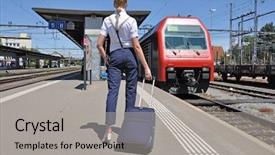  Presentation with station - Colorful slide deck enhanced with suitcase at the train station backdrop and a light gray colored foreground