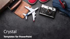  Presentation with sneakers - Slides enhanced with suitcase-camera-clothes-and-travel background and a dark gray colored foreground