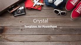  Presentation with sneakers - Beautiful PPT theme featuring suitcase-camera-clothes-and-travel backdrop and a gray colored foreground