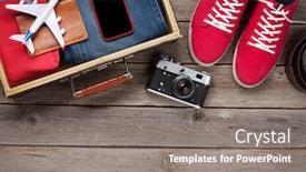  Presentation with space travel - Presentation theme enhanced with suitcase-camera-clothes-and-travel background and a gray colored foreground