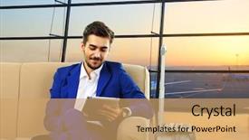  Presentation with airport - PPT theme enhanced with suitcase in hall of airport background and a coral colored foreground