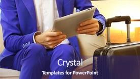  Presentation with 3d man business leader - PPT layouts with suitcase in hall of airport background and a navy blue colored foreground