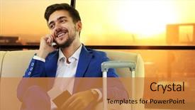  Presentation with airport - Slides consisting of suitcase in hall of airport background and a gold colored foreground