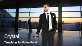  Presentation with airport - Slide set with suitcase in hall of airport background and a tawny brown colored foreground