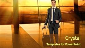  Presentation with airport - Cool new presentation theme with suitcase in hall of airport backdrop and a tawny brown colored foreground