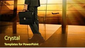  Presentation with 3d man business leader - Presentation theme consisting of suitcase in hall of airport background and a tawny brown colored foreground