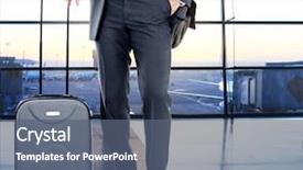  Presentation with airport - Amazing slide deck having suitcase in hall of airport backdrop and a ocean colored foreground