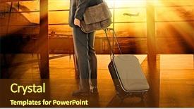  Presentation with airport - Slide deck enhanced with suitcase in hall of airport background and a tawny brown colored foreground