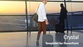  Presentation with hall of fame - PPT layouts with suitcase in hall of airport background and a dark gray colored foreground