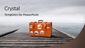  Presentation with suitcase - Beautiful presentation theme featuring sticker - suitcase on a wharf backdrop and a light gray colored foreground