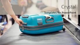  Presentation with belt conveyor - Beautiful slide deck featuring suitcase on luggage conveyor belt carousel in the baggage claim at airport backdrop and a lemonade colored foreground
