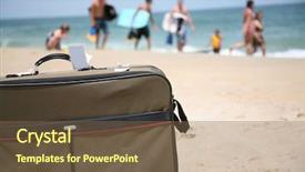 Presentation with virginia - Amazing presentation theme having suitcase on the beach backdrop and a violet colored foreground