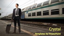  Presentation with suitcase - PPT layouts having suitcase standing on the platform background and a tawny brown colored foreground