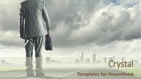  Presentation with money back - Slide deck having suitcase walking on road background and a soft green colored foreground