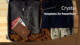  Presentation with passport travel - Theme enhanced with suitcase-with-clothes-shoes-passport background and a  colored foreground