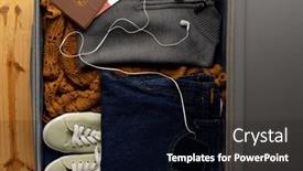  Presentation with passport travel - Presentation theme with suitcase-with-clothes-shoes-passport background and a  colored foreground