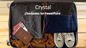  Presentation with passport travel - PPT theme with suitcase-with-clothes-shoes-passport background and a  colored foreground